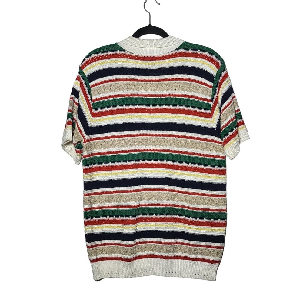 Vintage 80s Alfred Dunner Rainbow Striped 1/4 Zip Collared Sweater Large‎ Retro - Picture 2 of 7